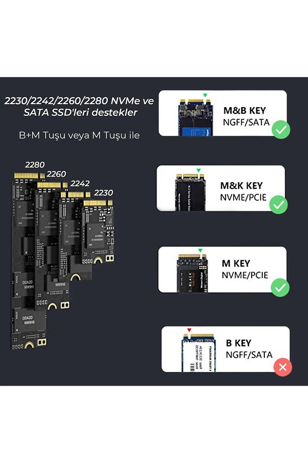 BX05HD Aluminyum Kasa Type-C 3.1 Gen2 to PCIe NVMe M.2 SSD Disk Kutusu 2230 /2242 / 2260 / 2280 SSD - 6
