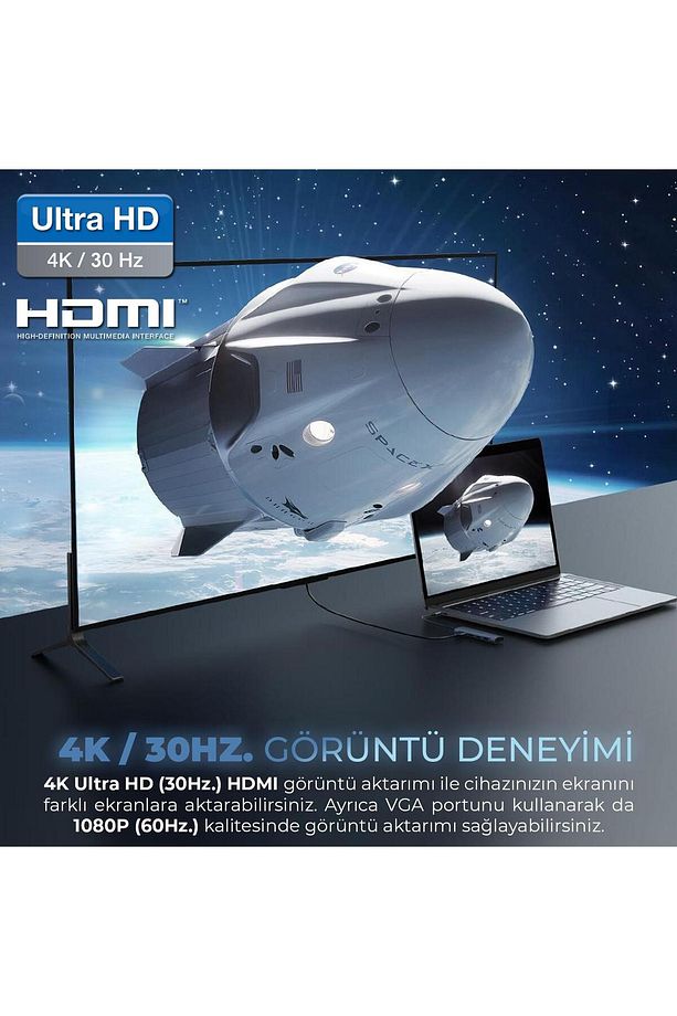 Type-c Hdmı Vga Dp Ethernet Kart Okuyucu Usb Dönüştürücü - 7