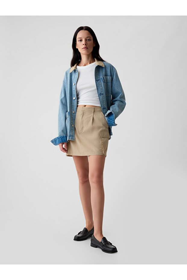 Kadın Bej Utility Mini Etek - 1