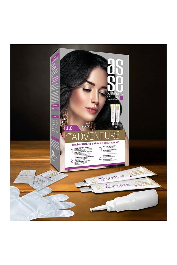 Adventure Set Saç Boyası, Kalıcı Ve Canlı Renkler Ikili Kullanım Seti No:1.0 Siyah - 2