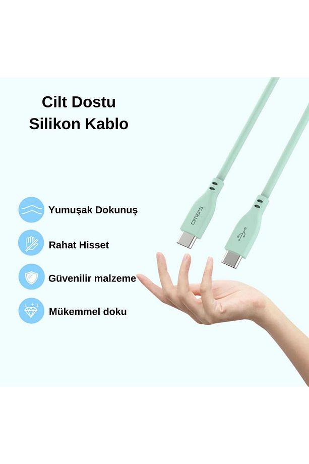 Type-c To Type-c Silikon Pd Hızlı Şarj Kablosu Yeşil - 3