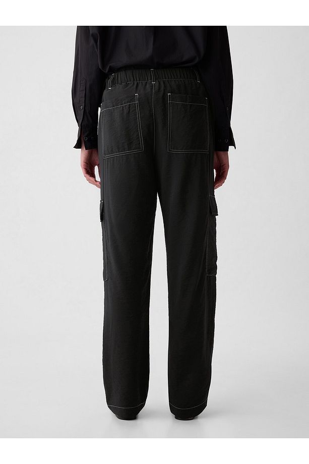 Kadın Siyah Mid Rise Pull-On Kargo Pantolon - 6
