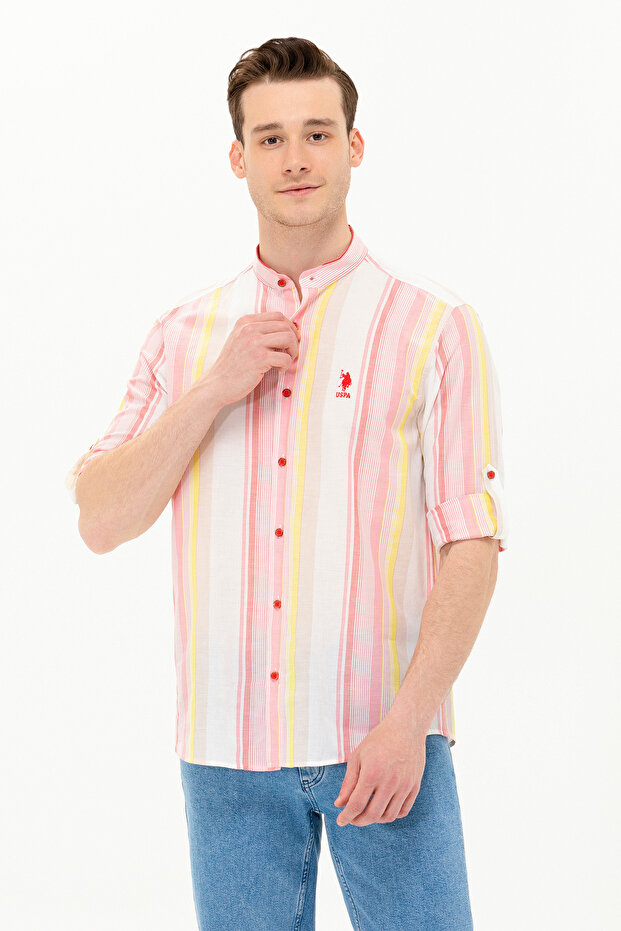 Men's Red Striped White Shirt 50264080 -Vr030