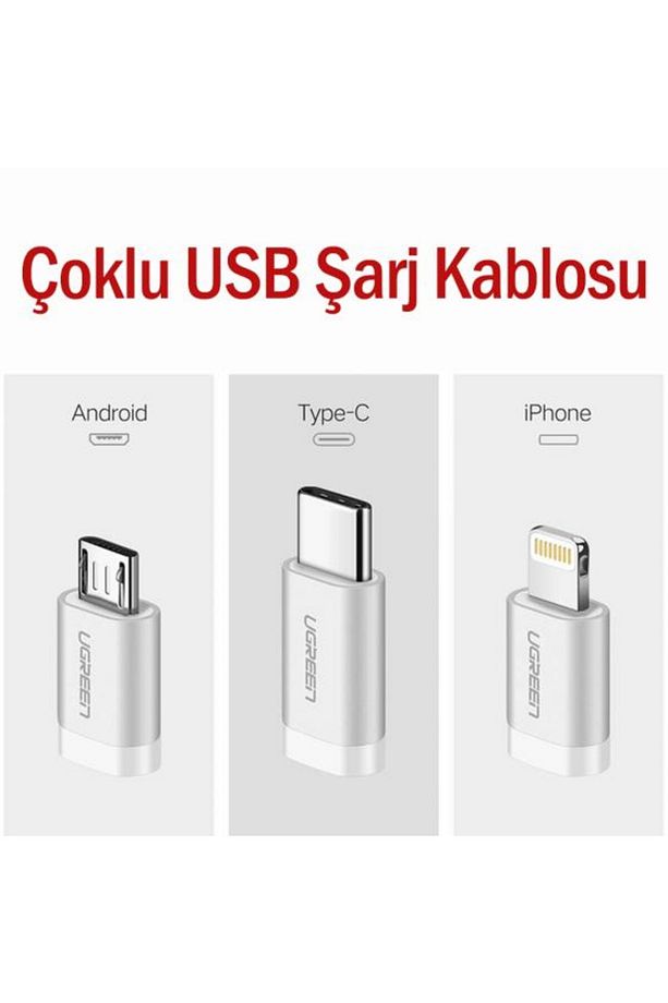 3'ü 1 Arada Örgülü Iphone Lightning Type-c Micro Usb Şarj Kablosu 1.5 Metre - 5