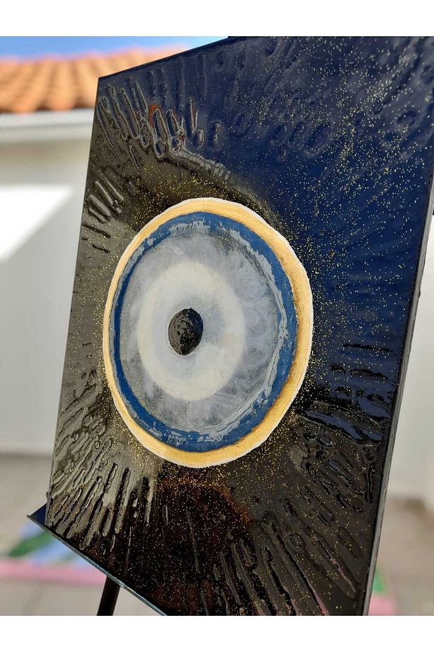 El Yapımı Nazar Temalı 3D Duvar Tablosu - Alçı & Epoksi, Akrilik Boya ve Sim Detaylı Tablo, 35x50 cm - 6