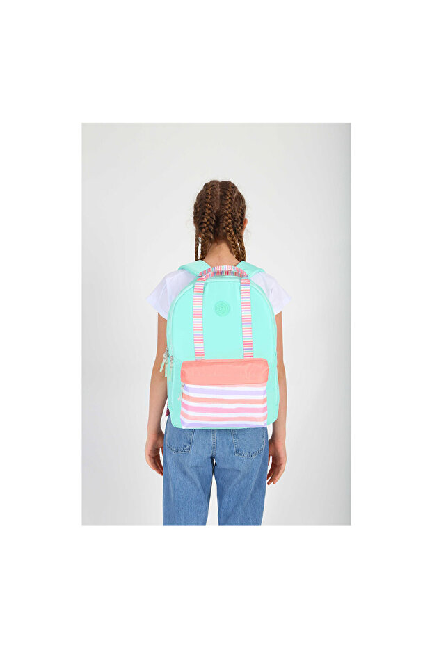 حقيبة ظهر مزدوجة مخططة بلون النعناع - K1767 - 4