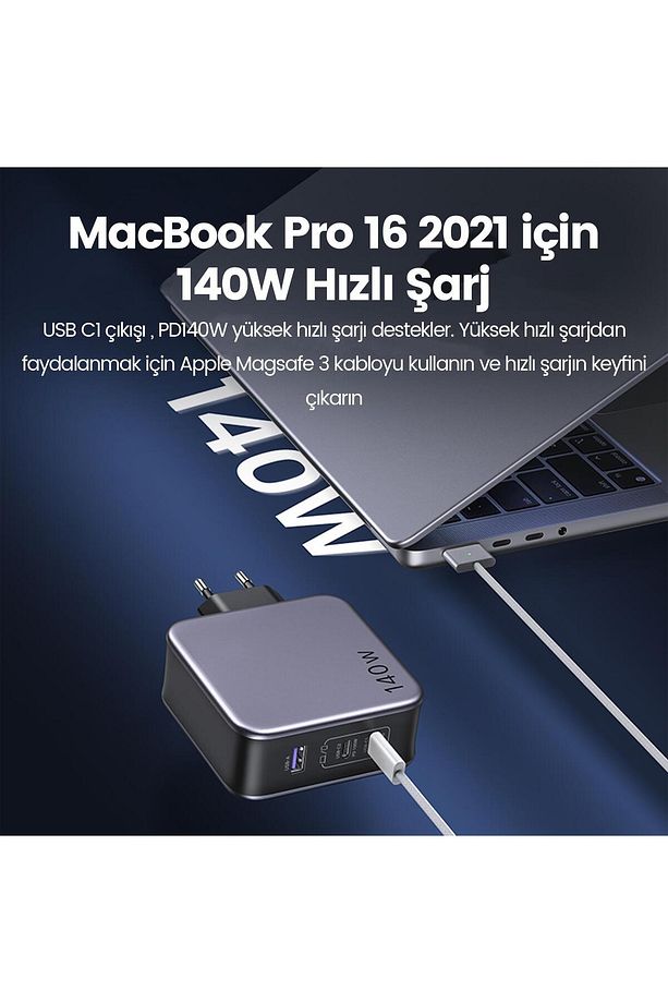 Nexode 140w Usb Type-c Qc 4.0 Pd 3.1 Gan 3 Portlu Hızlı Şarj Cihazı - 4