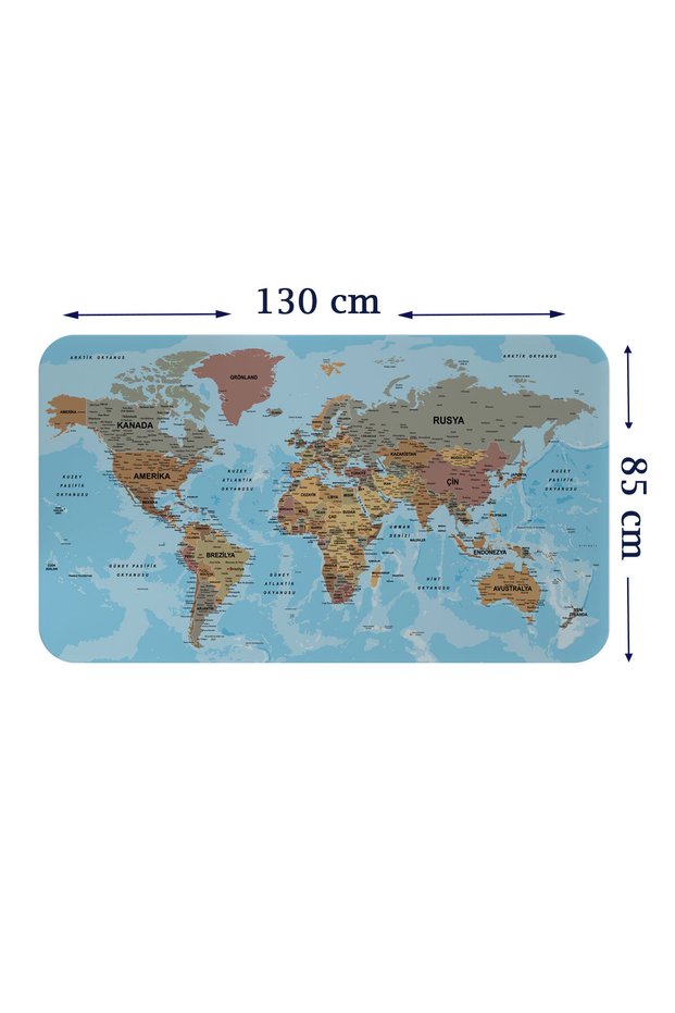 Turkish Educational Country and Capital Ocean Detailed Atlas World Map Wall Sticker -85X130-3849