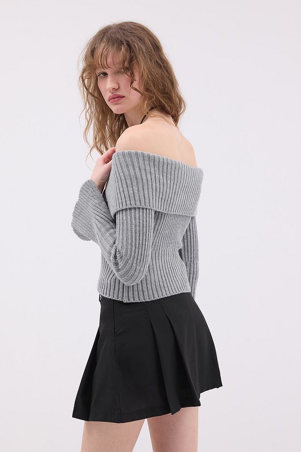 Kayık Yaka Fermuarlı Triko Hırka H1427 - 5