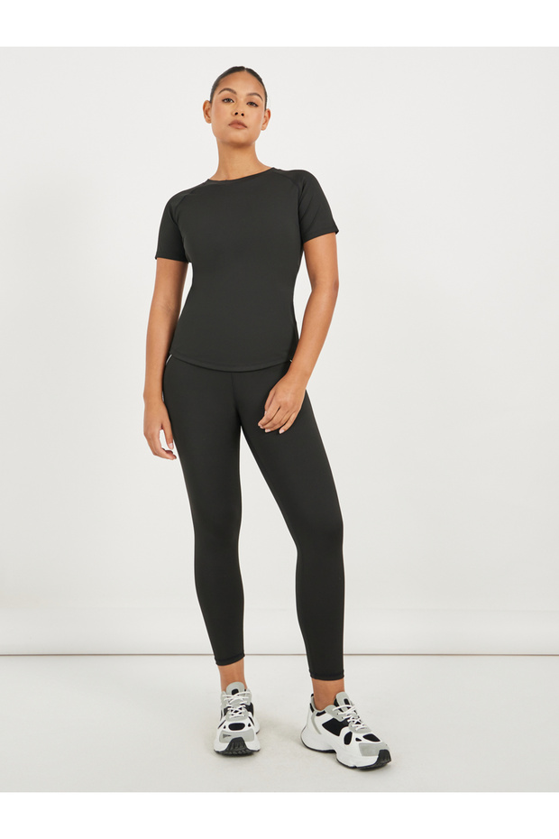 Stitch Detail Mesh Insert Back Short Sleeve Top - 2