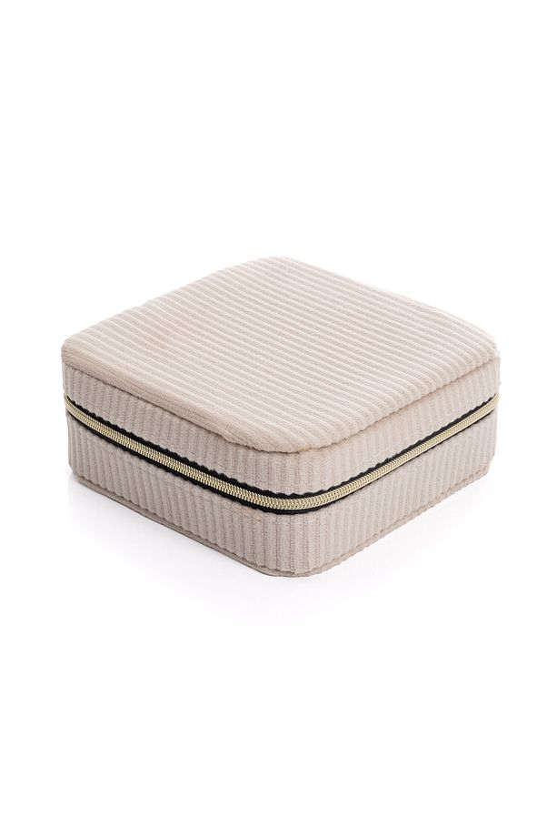 Kare Aynalı Ekru Fitili Kadife Mücevher, Organizer, Takı Kutusu 12 X 12 X 5 Cm - 3