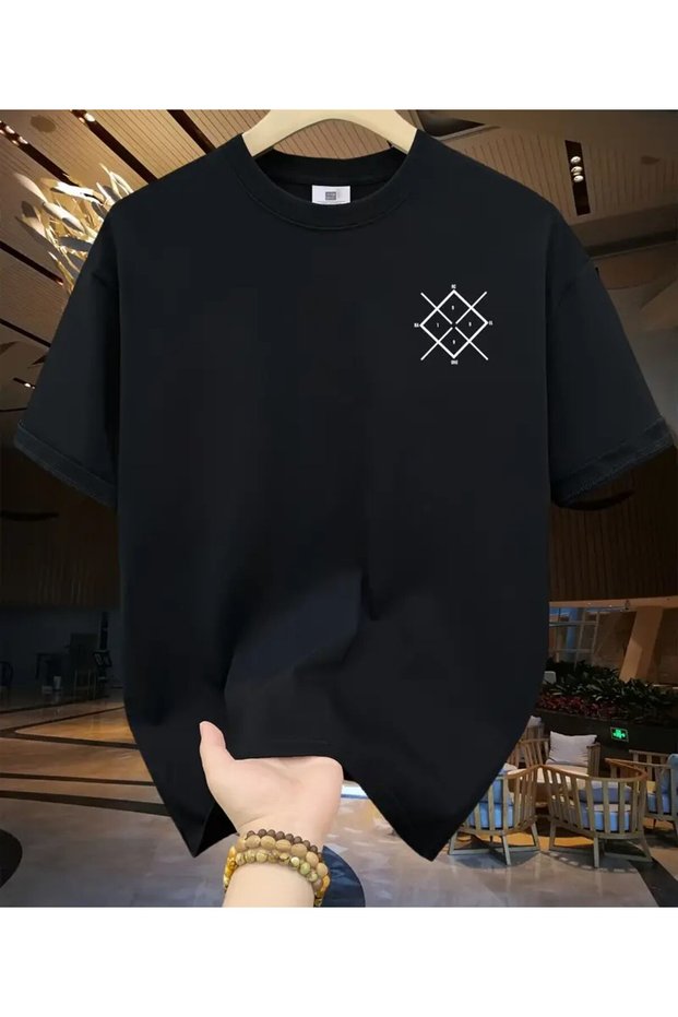 Geometric Shape Printed Unisex Oversize Crew Neck T-Shirt