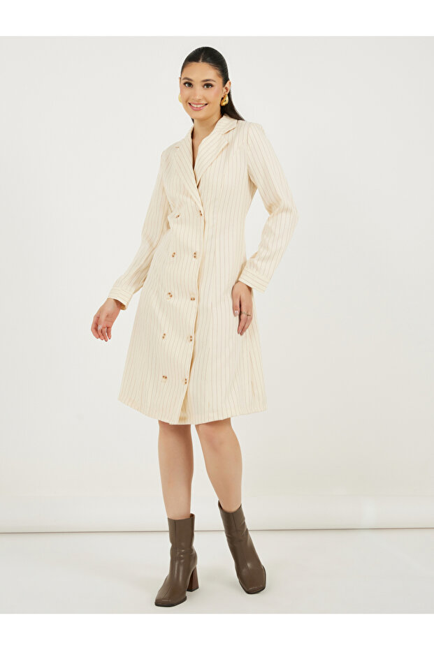 Striped Double Breasted Blazer Knee Length Dress