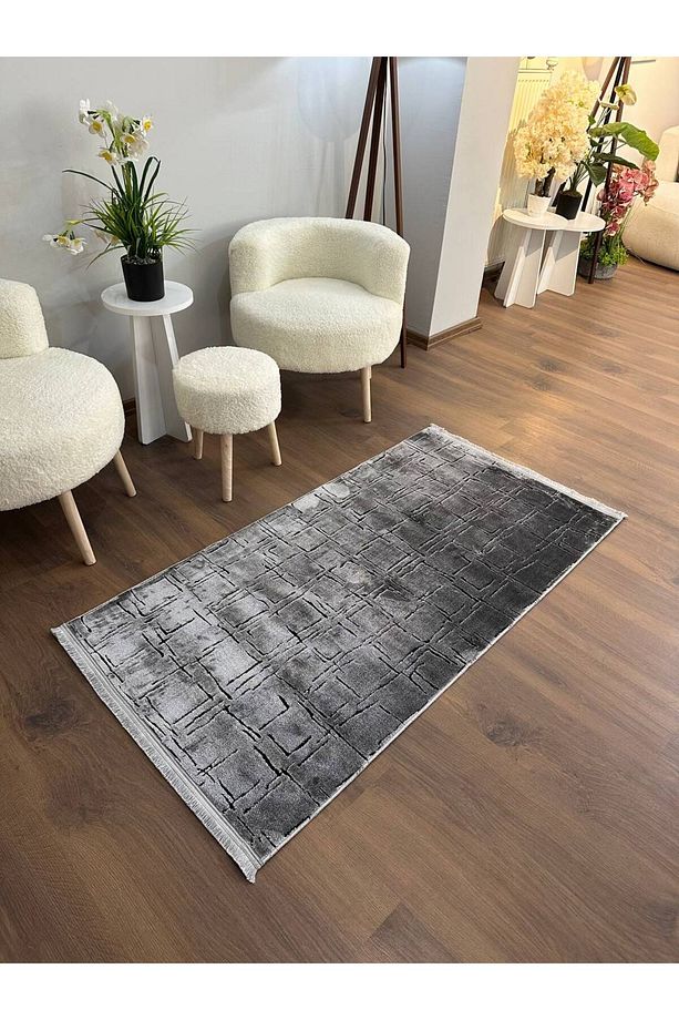 SÜMER KP-167 GRİ Kaymaz Taban Sentetik Bambu Parlak Saten Salon Halısı KP2025 - 1