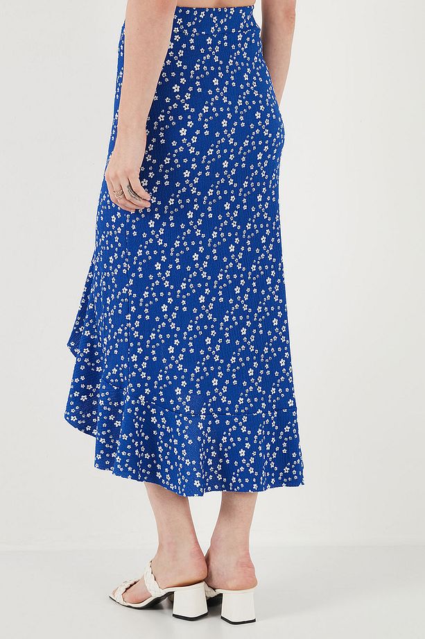 Çiçek Desenli Regular Fit Volanlı Yüksek Bel Midi Boy Yırtmaçlı Etek ETEK 5869012 - 8