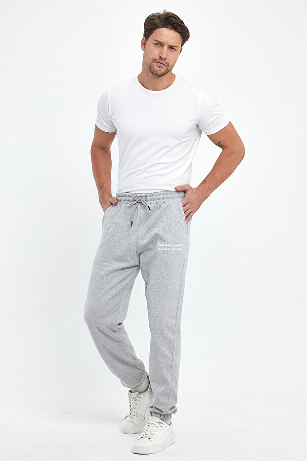 Erkek Regular 3 Iplik Şardonlu Simplicity Baskılı Kışlık Beli Ve Paçası Lastikli Jogger Eşofman Altı - 4