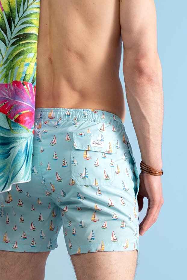 Küçük Yelken Desenli Deniz Şortu - 3