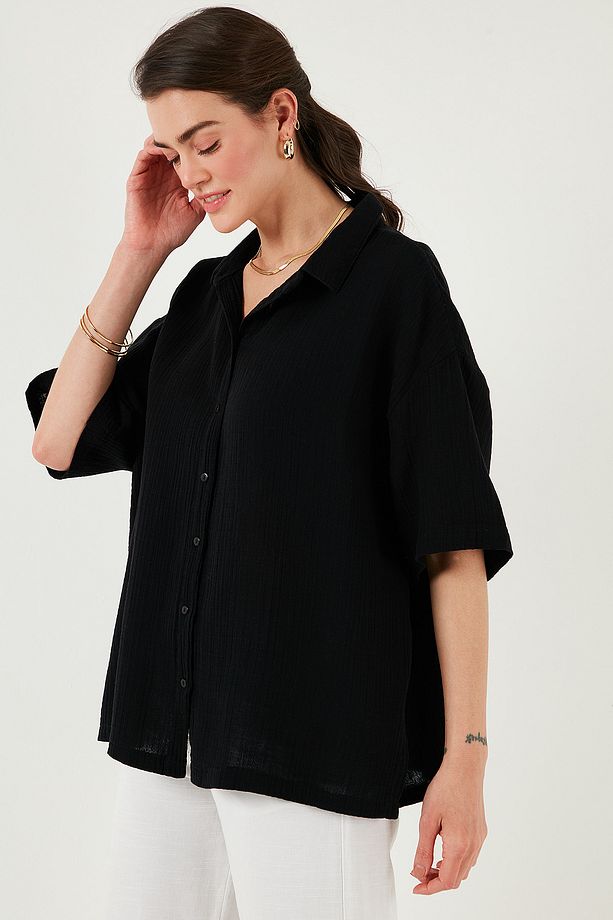 Pamuklu Regular Fit Yırtmaçlı Kısa Kollu Gömlek GÖMLEK CF25S166965 - 4
