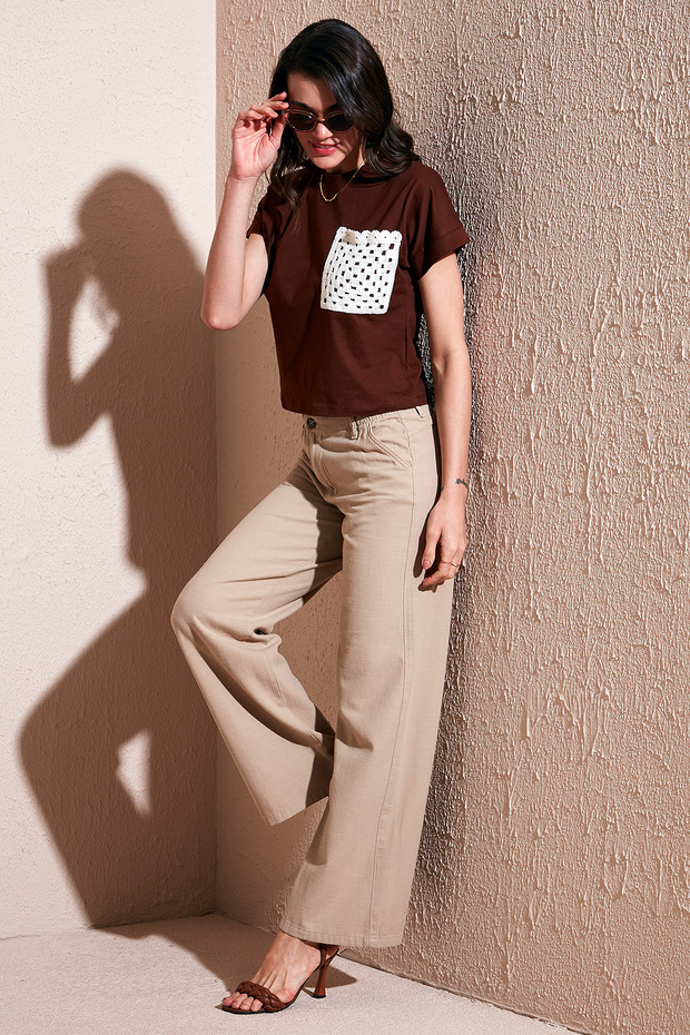 Cotton Standard Fit High Waist Wide Leg Pants Pants 668Yp5193