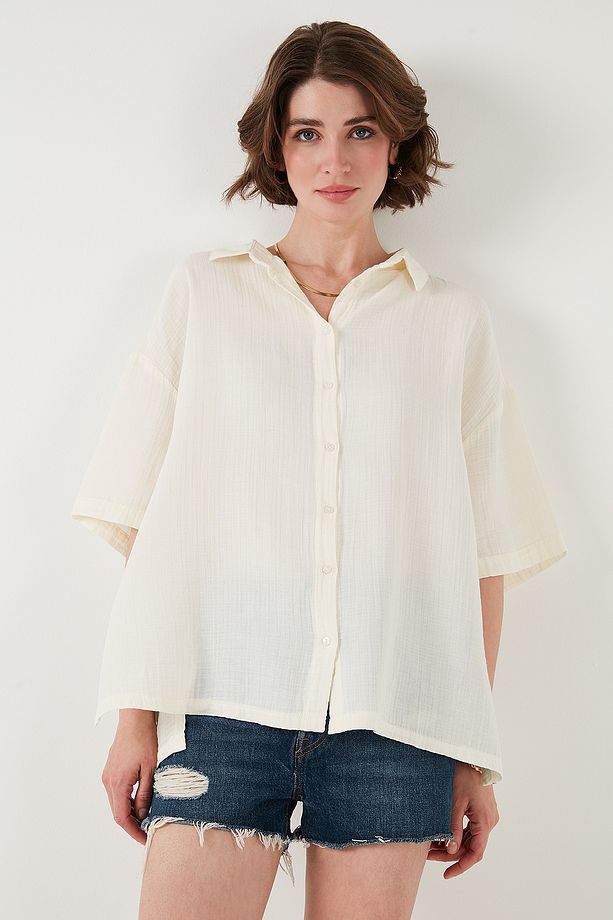 Pamuklu Regular Fit Yırtmaçlı Kısa Kollu Gömlek GÖMLEK CF25S166965 - 5