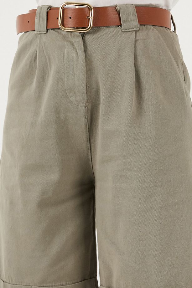 Pamuklu Relaxed Fit Yüksel Bel Kemerli Gabardin Short ŞORT 668YP4710 - 5