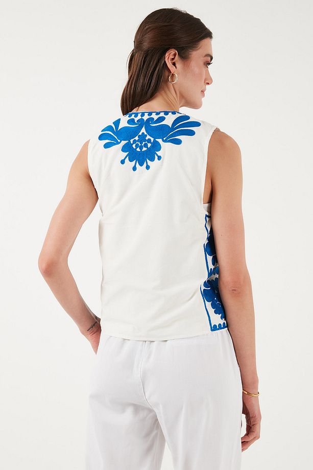 Pamuklu Regular Fit Çiçekli Nakış İşlemeli Yelek YELEK 676238 - 8
