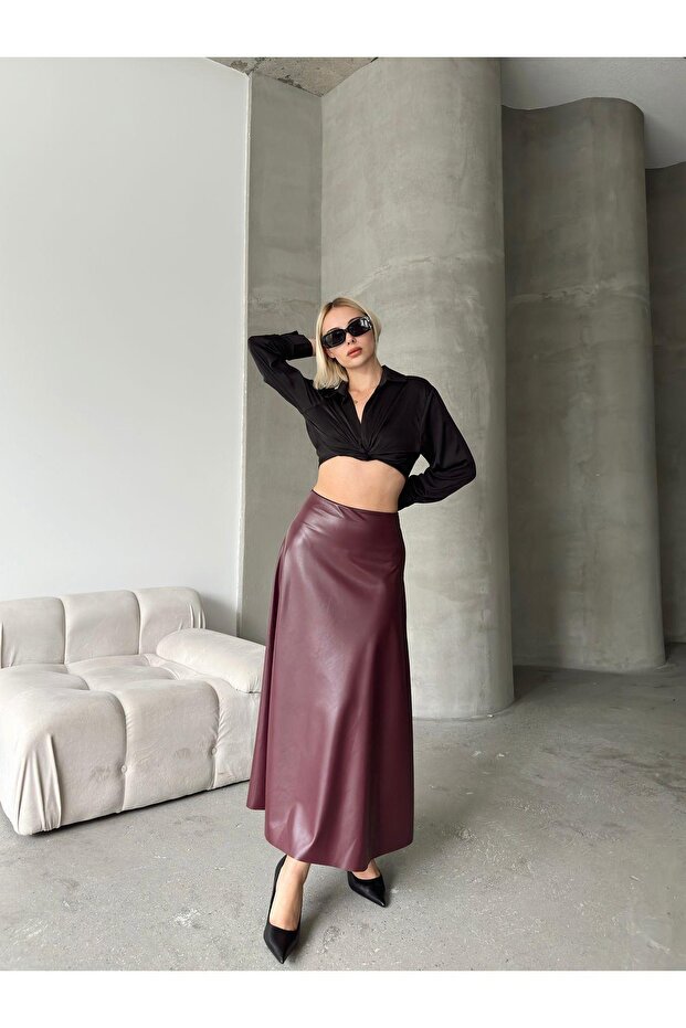 Maxi Boy Çan Deri Etek - 3