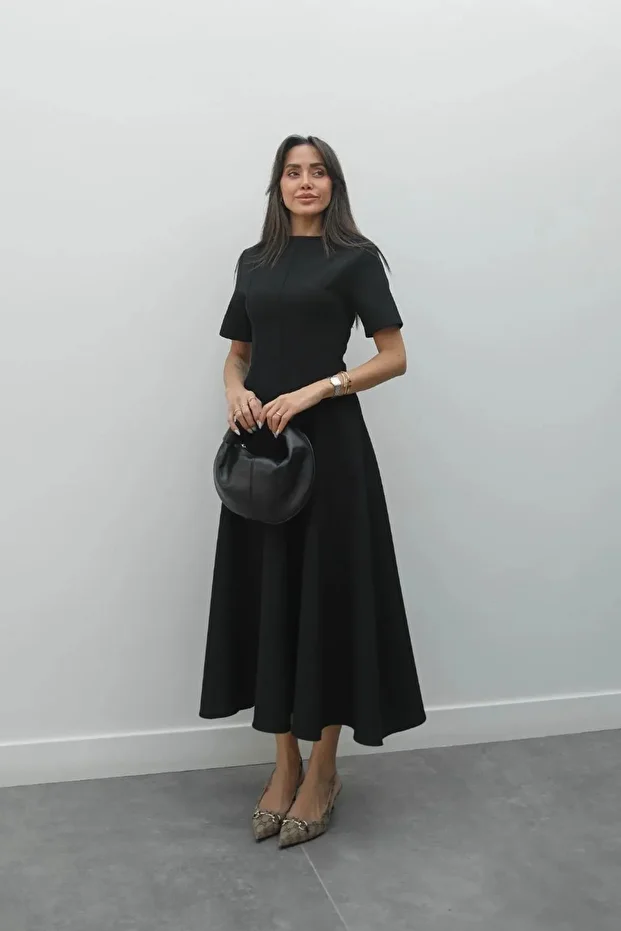 Volanlı Uzun Basic Elbise - 2