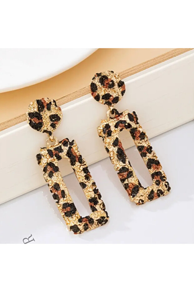 ليوبارد منقوشة تصميم مستطيل الأقراط - 2