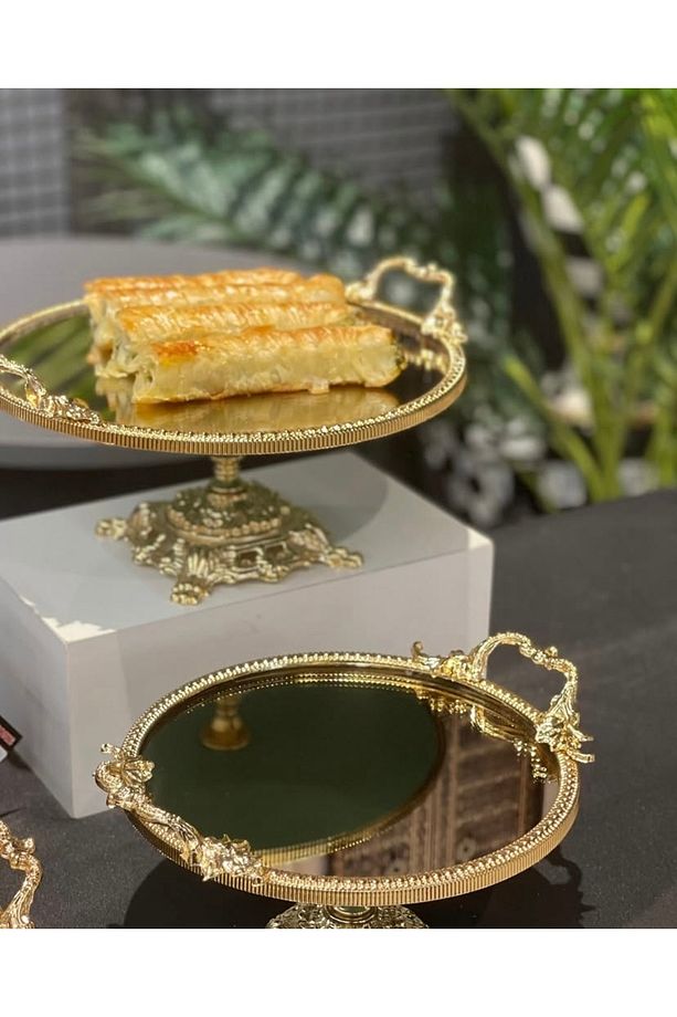 Lüks Aynalı Ayaklı Sunumluk 25 cm, Pasta Kek Standı - 3