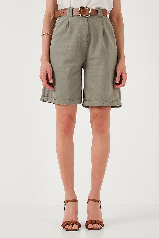 Pamuklu Relaxed Fit Yüksel Bel Kemerli Gabardin Short ŞORT 668YP4710 - 3