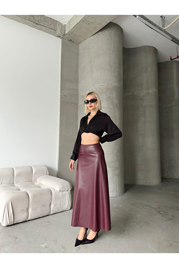 Maxi Boy Çan Deri Etek - 4