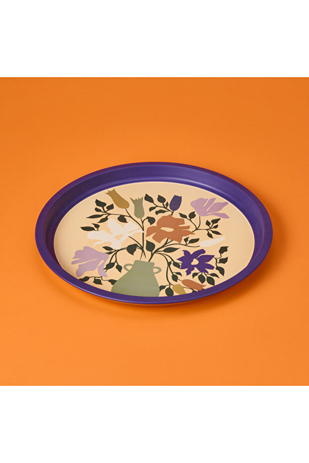 Çiçekli Tepsi - Mor - 35 cm - 2