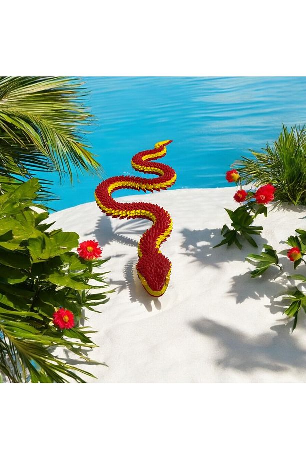 Zehirli Yılan Hareketli Articulated Oyuncak Yılan Dev Boy 80 CM-SARI-KIRMIZI - 4