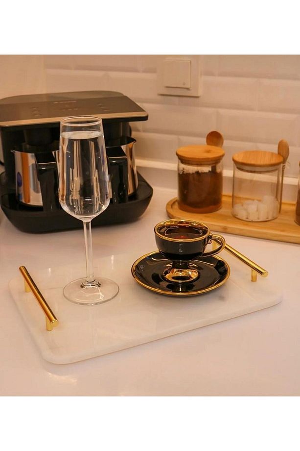 Mermer 30x20 Cm Dekoratif Söz Nişan Tepsisi Beyaz-nova Gold - 1