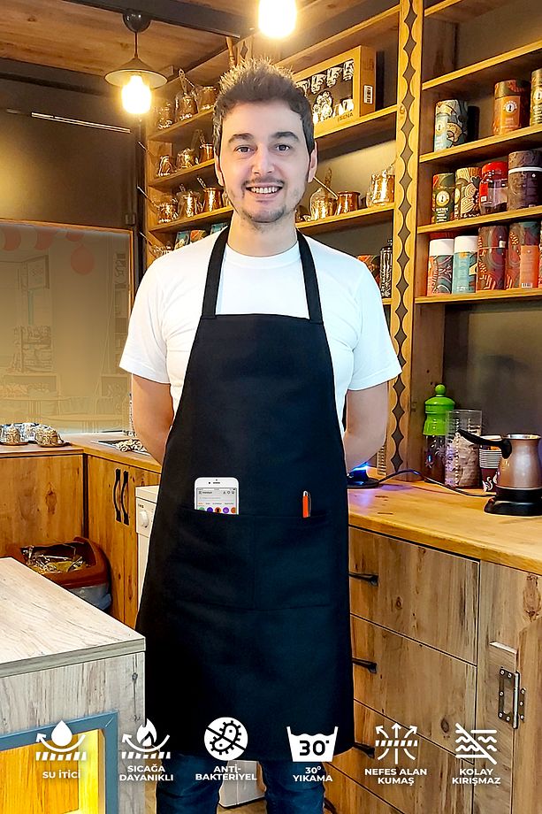 Cafe, Barista, Kuaför, Mutfak, Chef, Şef, Ressam Ve Çiçekçi Önlükleri Leke Tutmaz Siyah Önlük - 1
