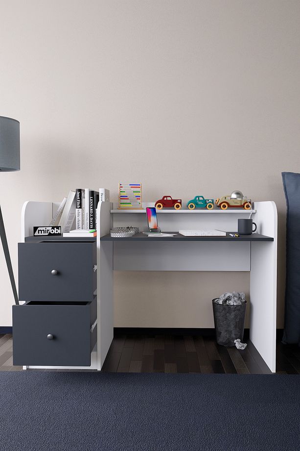 Tilup Çalışma Masası Beyaz-Antrasit Çocuk Odası Çalışma Masası Çekmeceli - 4