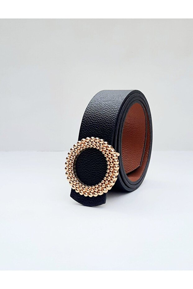 Women's Black Pearl Embroidered Gold Buckle Belt, Jean Belt, Jacket Belt, Trouser Belt