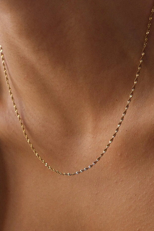 Steel Thin Singapore Chain Necklace Thin Twist Chain 1mm Elegant Minimal 45cm