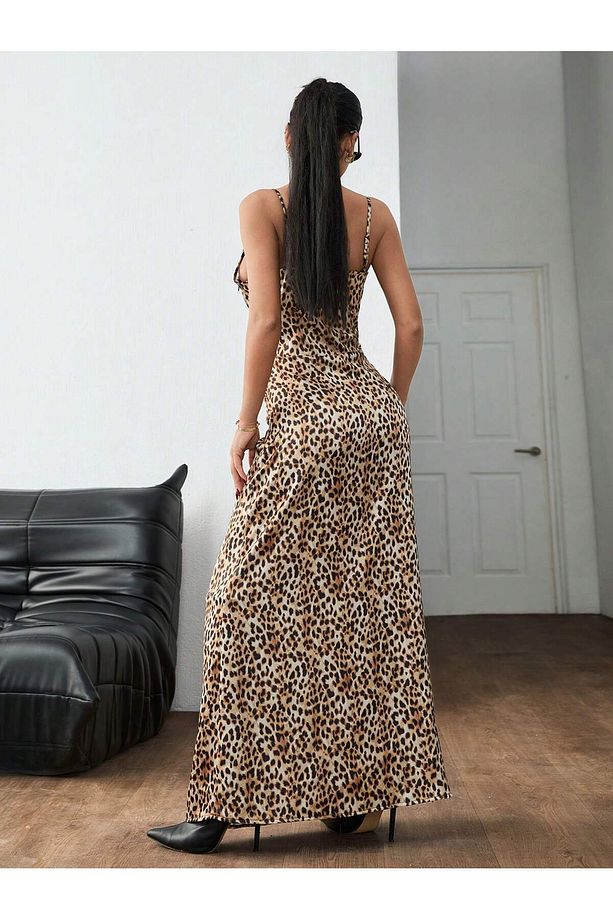 leopar desenli elbise - 1