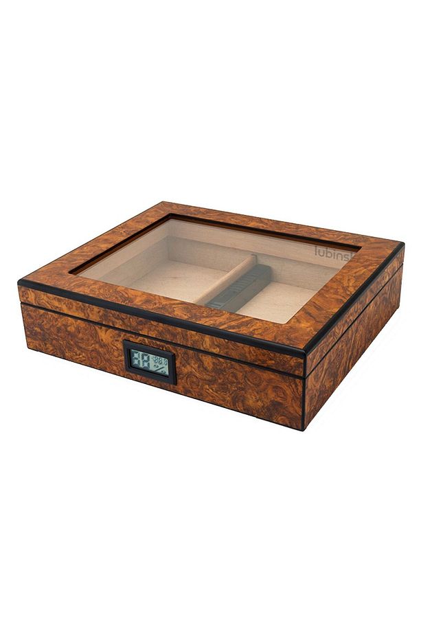 Cedar Basic Camlı Puro Kutusu Humidor Slim Dijital Kahve 15s - 1