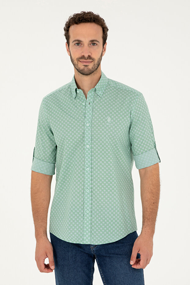 Men's Aqua Green Long Sleeve Shirt 50282861 -Vr048