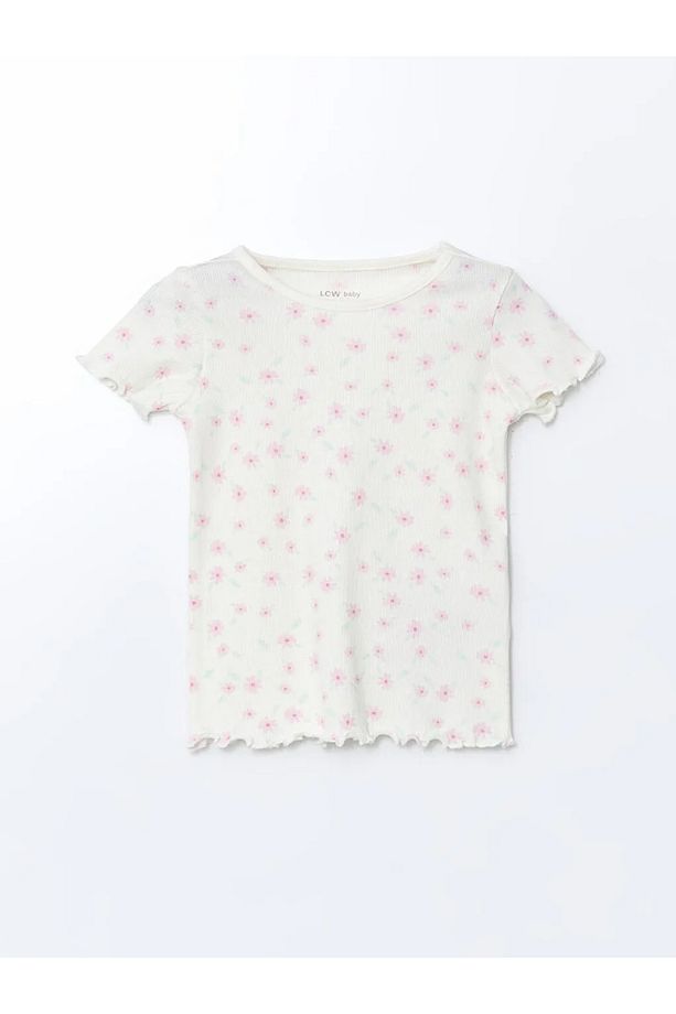 LCW baby Yeşil Bisiklet Yaka Çiçekli Kız Bebek Şortlu Pijama Takım 2'li - 3