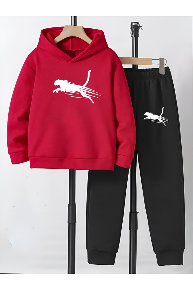Cheetah Animal Printed Bottom Top Cotton Thick Fabric Tracksuit Set Code:2003
