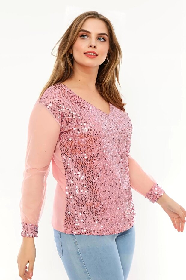 Pullu Kolları Tül Bluz - 2