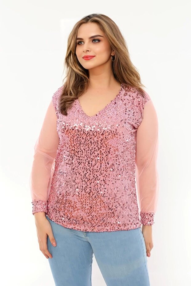 Pullu Kolları Tül Bluz - 3