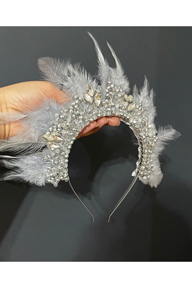 Henna with Dense Crystal Stones and Feather, after Party, Bridal Crown