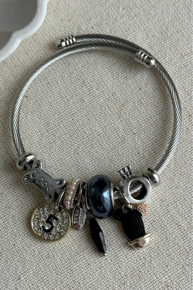 Steel Charm Bracelet 18 cm Black Dog Bracelet Karamaz Women's Steel Bracelet