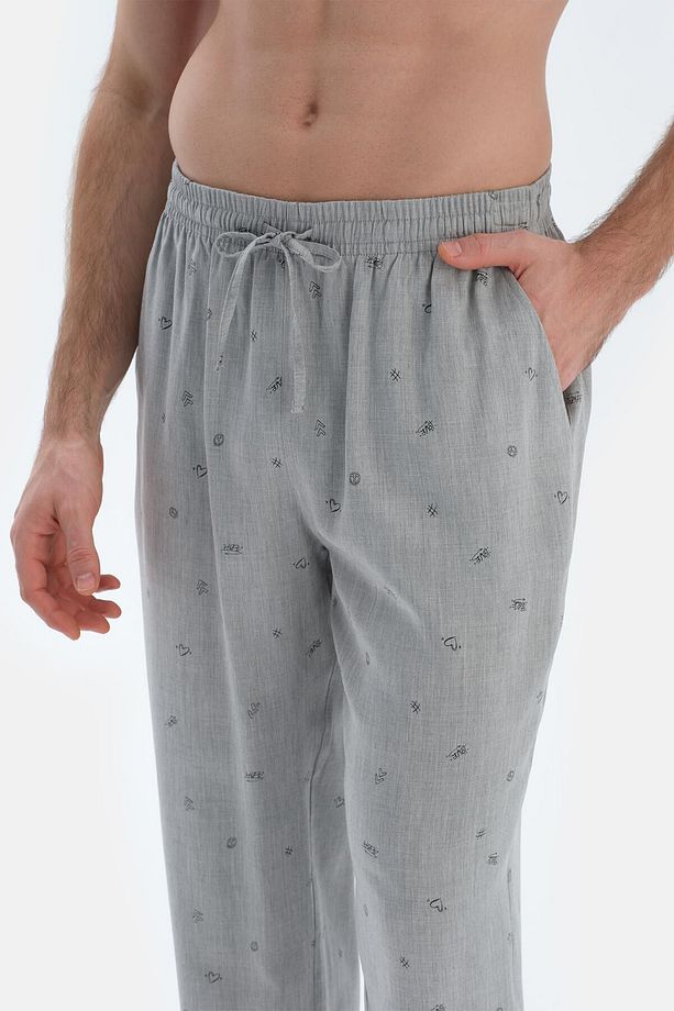 Gri Mıkroprınt Baskılı Dokuma Pantolon - 5
