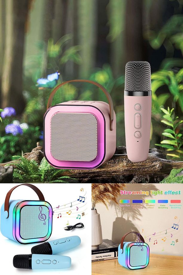 Eğlenceyi Yanınızda Taşıyın LED Işıklı Bluetooth Hoparlör ve Kablosuz Mikrofon Setiyle Karaoke Keyfi - 4